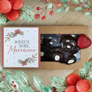 Oursons au chocolat noir x3 "Joyeux Noël Marraine" - Cadeau Noël