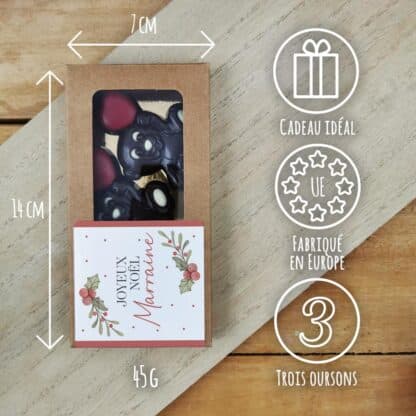 Oursons au chocolat noir x3 "Joyeux Noël Marraine" - Cadeau Noël – Image 3
