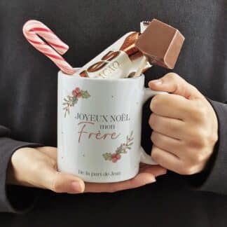 Mug "Joyeux Noël mon frère" et ses confiseries rétro - personnalisé - Cadeau de Noël frère