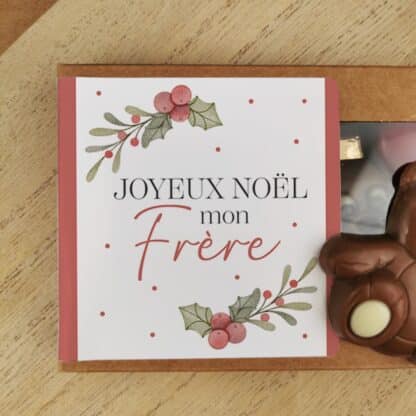 Oursons au chocolat au lait x3 "Joyeux Noël mon frère"  - Cadeau Noël