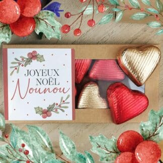 Cœurs au chocolat au lait et chocolat noir praliné x8 "Joyeux Noël Nounou" - Cadeau Noël