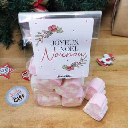 Sachet de guimauve Bonhomme de neige x 10 - "Joyeux Noël Nounou" - Cadeau Noël