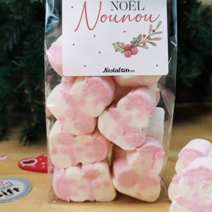 Sachet de guimauve Bonhomme de neige x 10 - "Joyeux Noël Nounou" - Cadeau Noël