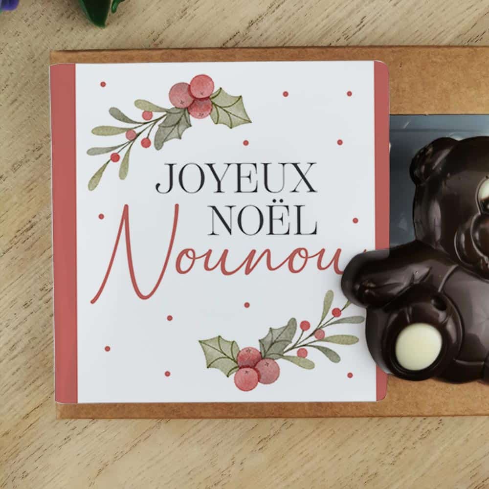 Oursons au chocolat noir x3 "Joyeux Noël Nounou" Cadeau Noël