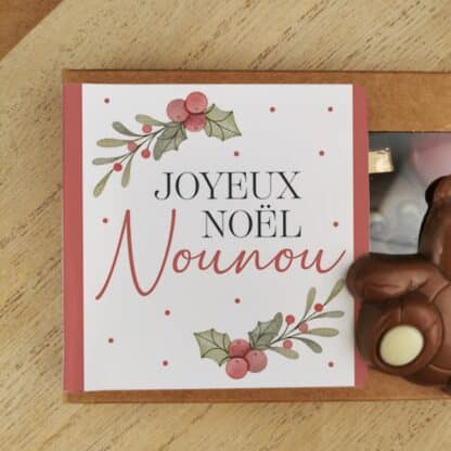 Oursons au chocolat au lait x3 "Joyeux Noël Nounou" - Cadeau Noël