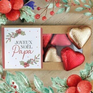 Cœurs au chocolat au lait et chocolat noir praliné x8 "Joyeux Noël Papa" - Cadeau Noël