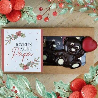 Oursons au chocolat noir x3 "Joyeux Noël Papa" - Cadeau Noël