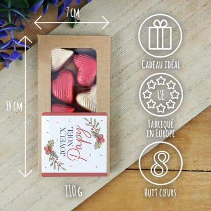 Cœurs au chocolat au lait et chocolat noir praliné x8 "Joyeux Noël Papy"  - Cadeau de Noël – Image 3