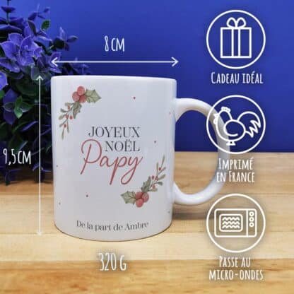 Mug "Joyeux Noël Papy" personnalisé  et ses guimauves coeurs x10 - Cadeau Noël