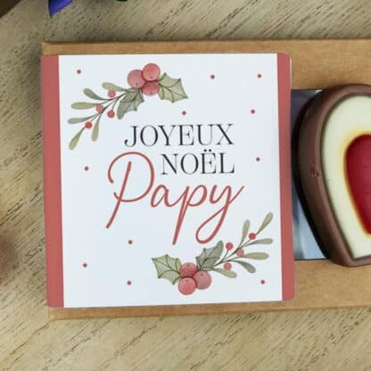 Cœurs au chocolat au lait rouge et blanc x4 "Joyeux Noël Papy" - Cadeau de Noël