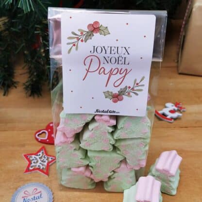Sachet de guimauve sapin de Noël x 10 - "Joyeux Noël Papy" - Cadeau de Noël