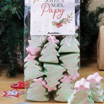 Sachet de guimauve sapin de Noël x 10 - "Joyeux Noël Papy" - Cadeau de Noël