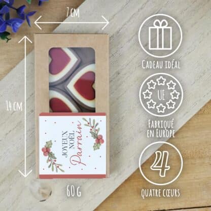 Cœurs au chocolat au lait rouge et blanc x4 "Joyeux Noël Parrain" - Cadeau Noël – Image 3