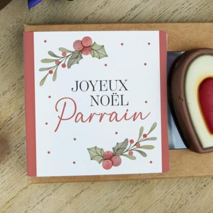 Cœurs au chocolat au lait rouge et blanc x4 "Joyeux Noël Parrain" - Cadeau Noël