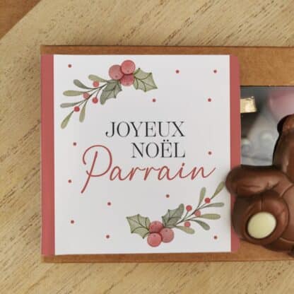 Oursons au chocolat au lait x3 "Joyeux Noël Parrain"  - Cadeau Noël