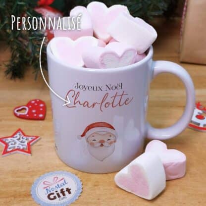 Mug "Joyeux Noël " personnalisé et ses guimauves coeurs x10 - Père Noël