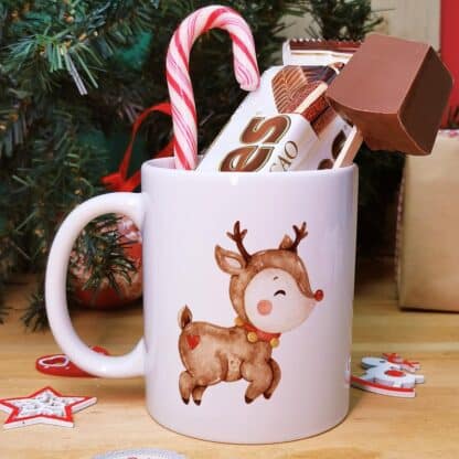 Mug "Joyeux Noël" personnalisé et ses confiseries rétro - Renne de Noël - Cadeau Noël