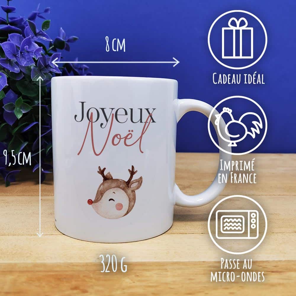 Mug Joyeux Noël - Renne de Noël - Cadeau Noël