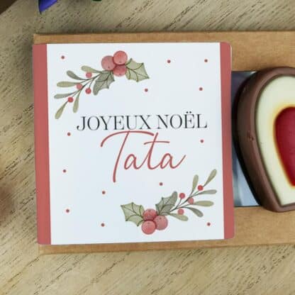 Cœurs au chocolat au lait rouge et blanc x4 "Joyeux Noël Tata" - Cadeau Noël