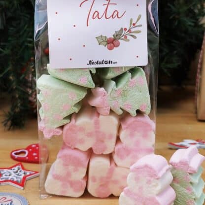 Sachet de guimauves - 5 sapins et 5 bonhomme de neige - "Joyeux Noël Tata" - Cadeau Noël