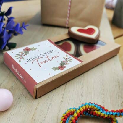 Cœurs au chocolat au lait rouge et blanc x4 "Joyeux Noël Tonton" - Cadeau Noël – Image 2