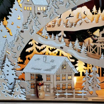 Village lumineux de Noel - Calendrier de l'Avent en bois - "Plaisir du Ski"