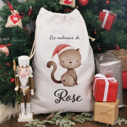 Hotte de Noël XXL personnalisée - "Les cadeaux de ..." - Chat de Noël