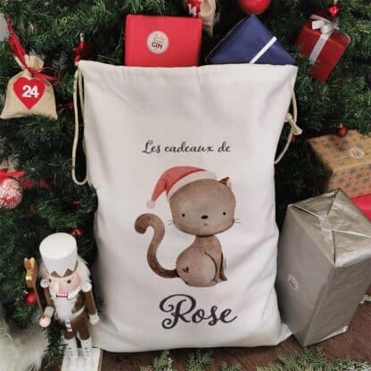 Hotte de Noël XXL personnalisée - "Les cadeaux de ..." - Chat de Noël