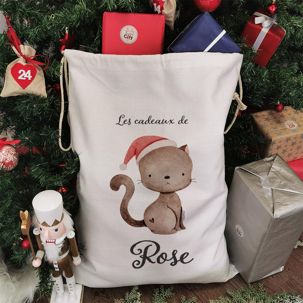 Hotte de Noël XXL personnalisée - Les cadeaux de  - Chat de Noël