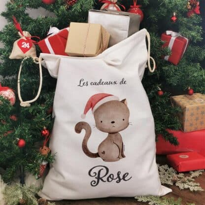 Hotte de Noël XXL personnalisée - "Les cadeaux de ..." - Chat de Noël