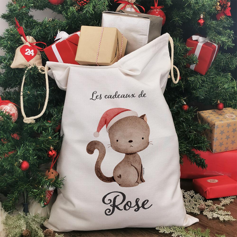 Hotte de Noël XXL personnalisée - Les cadeaux de  - Chat de Noël