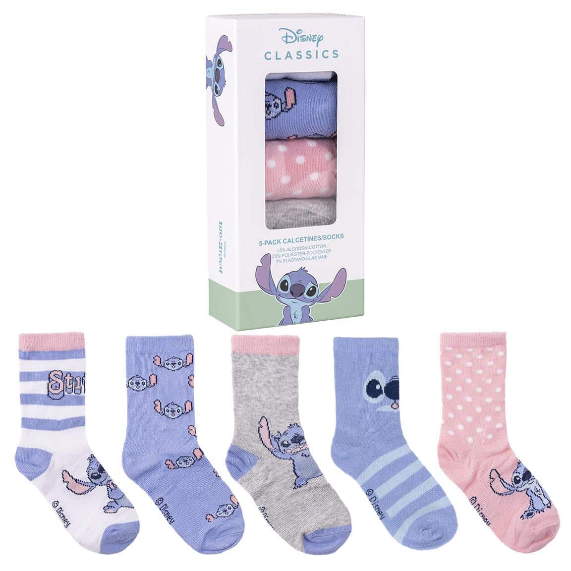 Lot de 5 Paires de chaussettes Enfant Stitch - Taille 35/38 - Disney