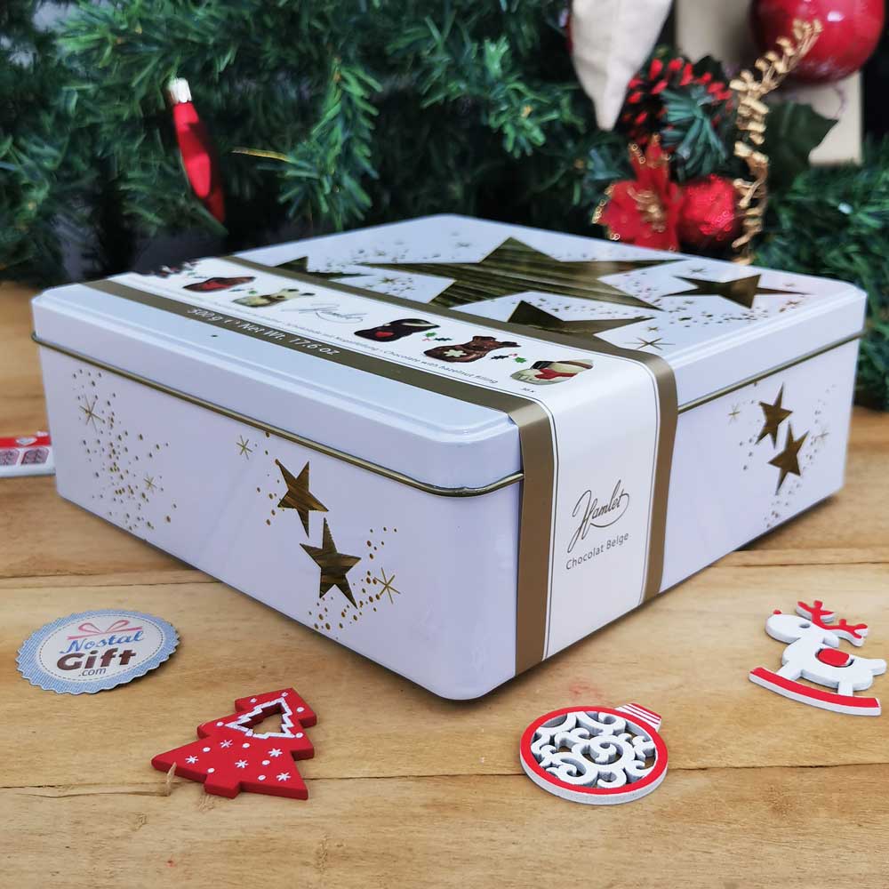 Chocolats de Noël - Boîte de chocolat dorée à partager 500g - Assortiment  de chocolats belges boite Métal 
