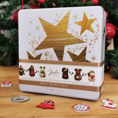 Chocolats de Noël pralinés - Boîte de chocolats personnages de Noël 500g - Assortiment de chocolats pralinés boite Métal – Image 9
