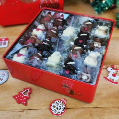 Chocolats de Noël pralinés - Boîte de chocolats personnages de Noël 500g - Assortiment de chocolats pralinés boite Métal