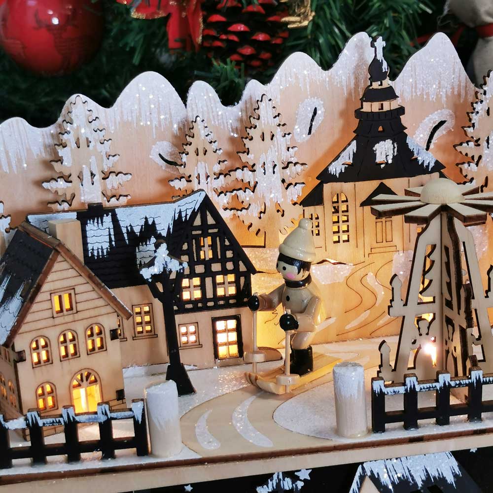 Village de Noel lumineux en bois - Lampe Rêve hivernal - Décoration de Noel