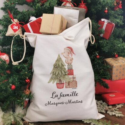 Hotte de Noël XXL personnalisée - "La famille .." - Lapin et son sapin