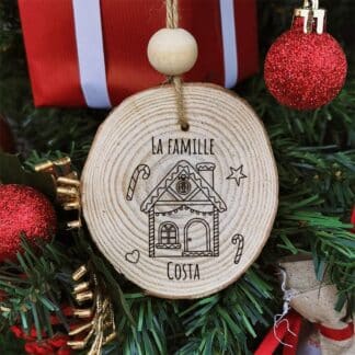 Boule de noël en bois - Personnalisé avec le prénom - Flocon de Noël