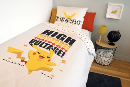 Pokermon - Housse de couette 140x200 et Taie d'oreiller - Pikachu "High Voltage" - Coton