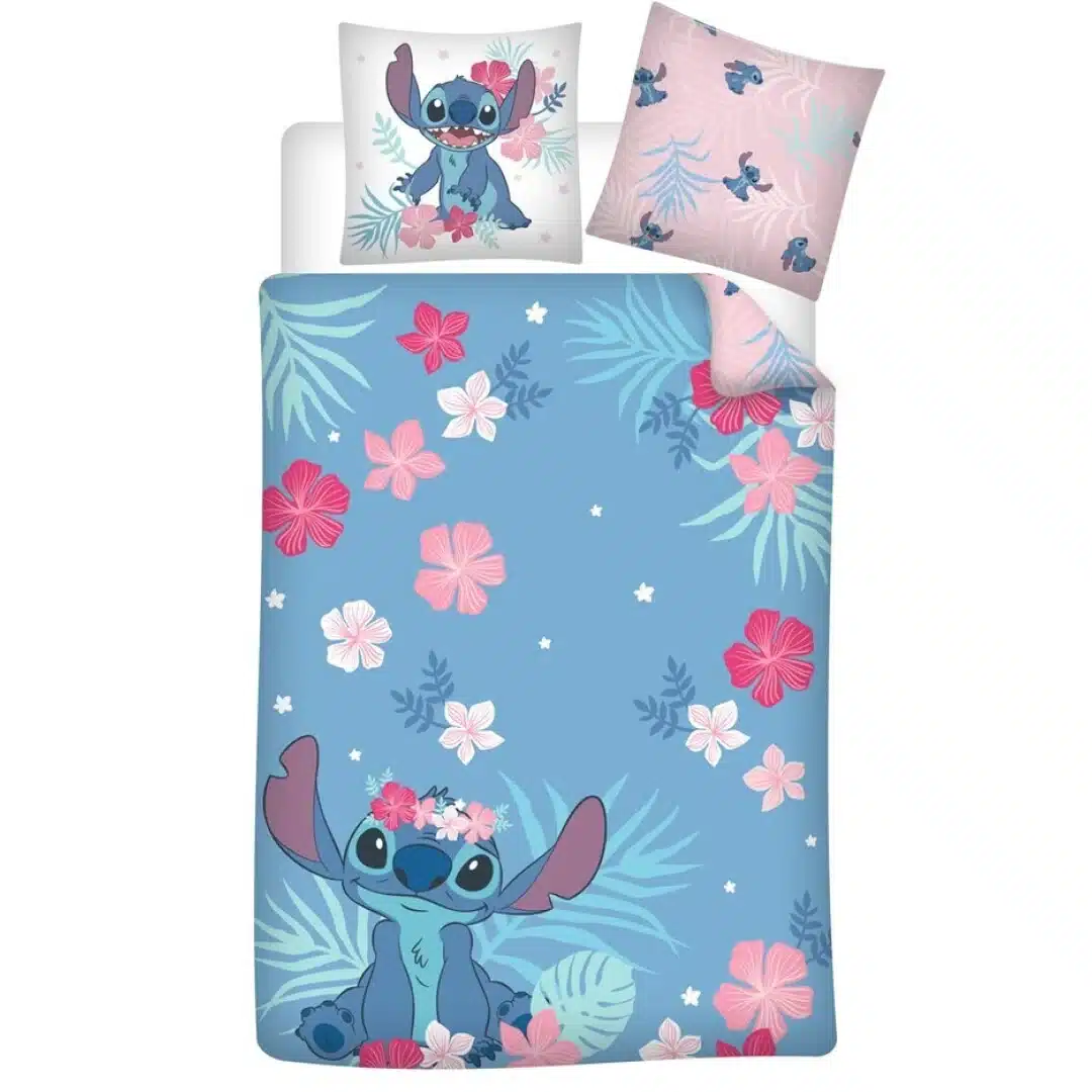 Stitch fleurs - Housse de couette en coton 1 à 2 personnes (140 x