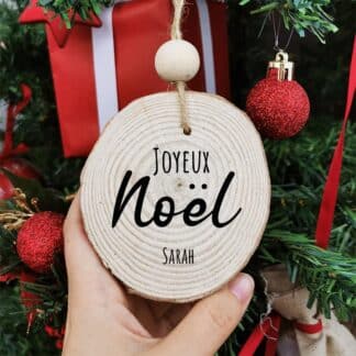 Boule de noël en bois - Personnalisé avec Prénom - Joyeux Noël