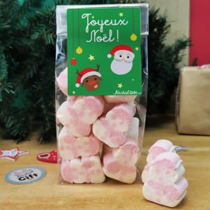 Sachet de guimauve sapin de Noël x 10 - "Joyeux Noël"  - Cadeau Noël retro