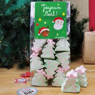 Sachet de guimauve sapin de Noël x 10 - "Joyeux Noël"  - Cadeau Noël retro