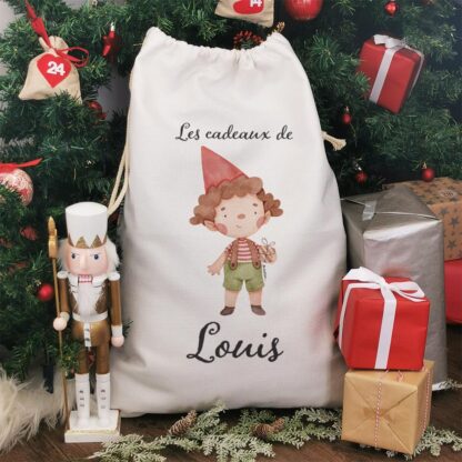 Hotte de Noël XXL personnalisée - "Les cadeaux de ..." - Lutin (Garçon) – Image 3