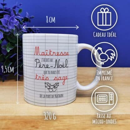 Mug "Maîtresse j'ai dit au Père Noël que tu avais été très sage"  - Cadeau pour Noël maîtresse - cadeau personnalisé