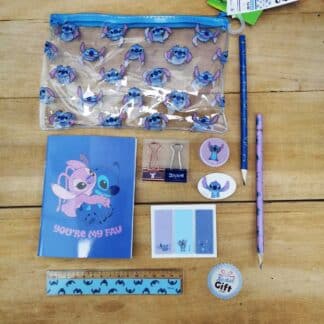 Stitch - 4 élastiques pour cheveux, 2 mini chouchou et 4 barettes dans une trousse (Disney)