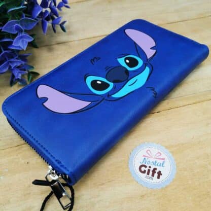 Portefeuille Stitch - bleu avec range carte et pochette zippée - Disney