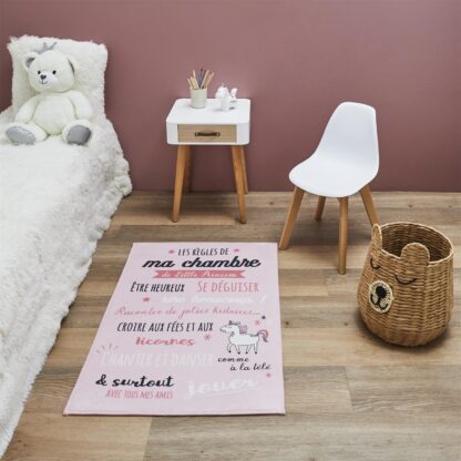 Tapis chambre enfant "Règles de la chambre" - Rose