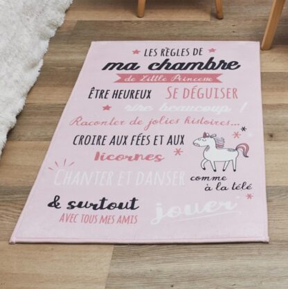 Tapis chambre enfant "Règles de la chambre" - Rose