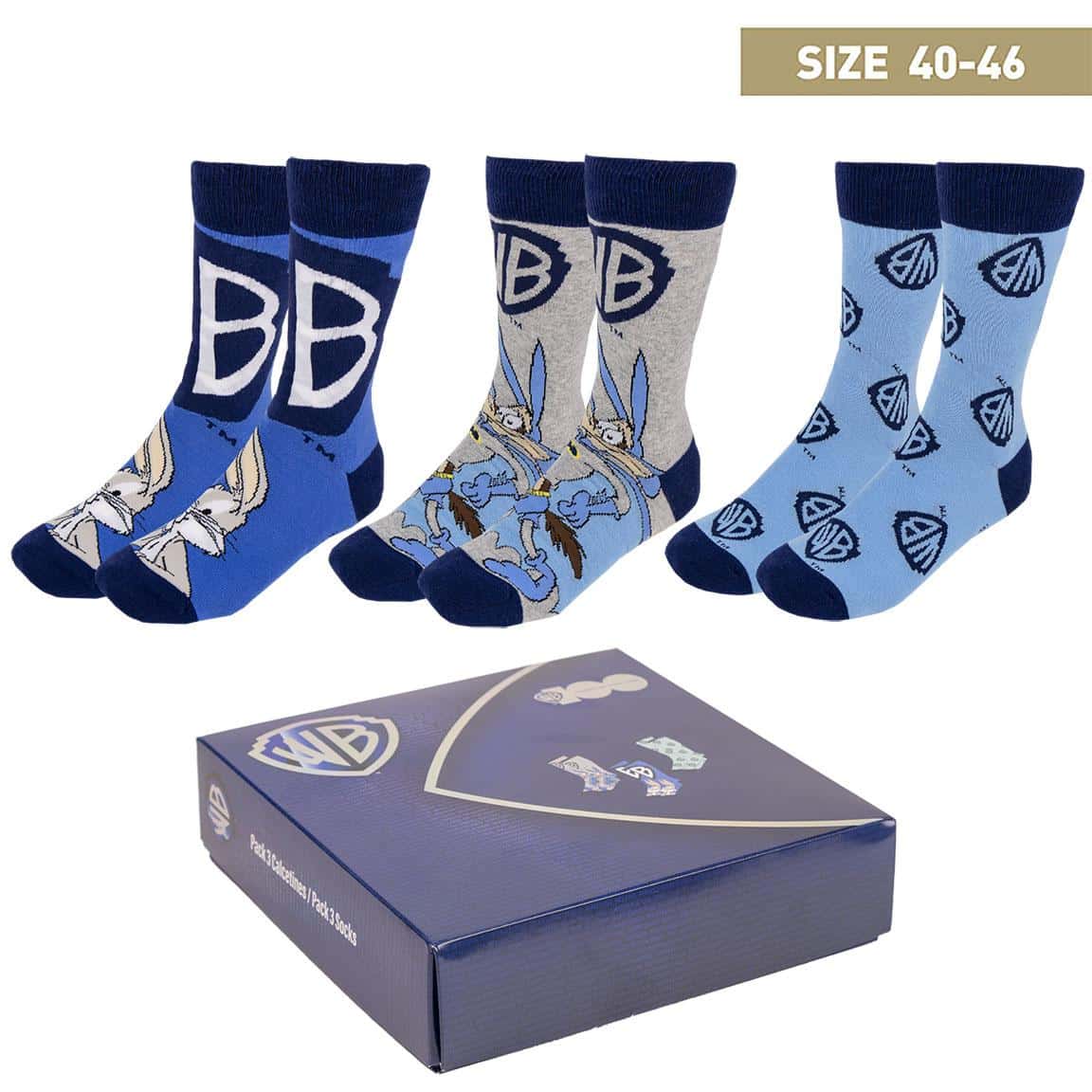 Coffret cadeau 3 paires de chaussettes Looney Tunes 40 - 46 - Collector 100 ans de la Warner